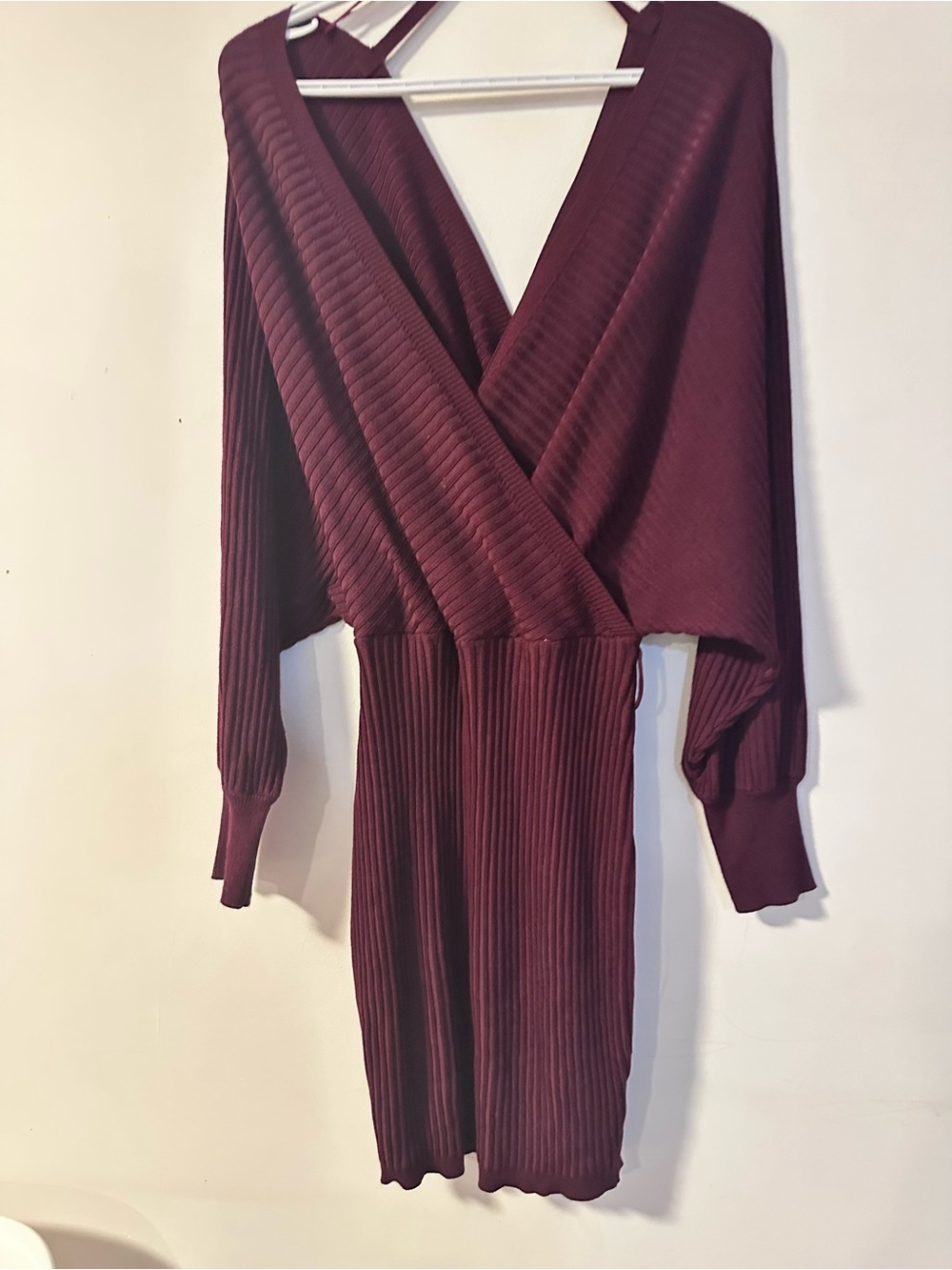 Love Tree Ribbed Surplice Midi Dress - Burgundy